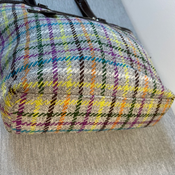 COACH Wool Tattersall Purse in Grey Plaid with lilac satin interior - Picture 5 of 11